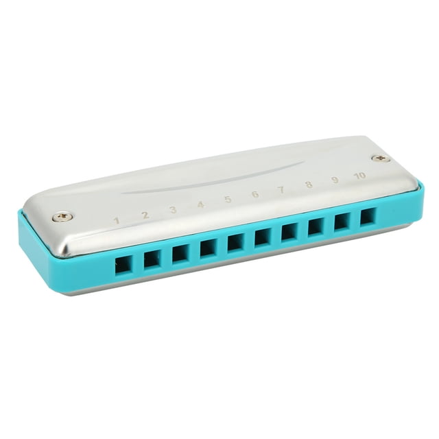 Blues Harmonica 10 Hole Mouthorgan C Key Cubierta de acero inoxidable Pequeños regalos portátiles lindos (Azul)