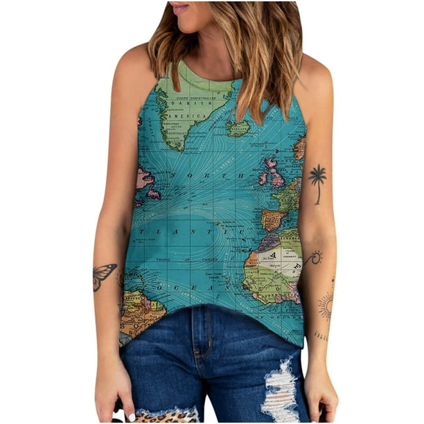 Camiseta Sin Mangas Para Mujer Sin Mangas Cami Tops Moda Casual Impreso Señoras Cuello Redondo Chaleco Camiseta Odeerbi ODB157664