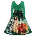 thumbnail image 2 of Disfraces de Navidad Temperamento Flor Ardiente Escote en V Manga larga Estampado de costuras Falda con vuelo grande retro S-3xl / 10 colores para elegir, 2 of 3