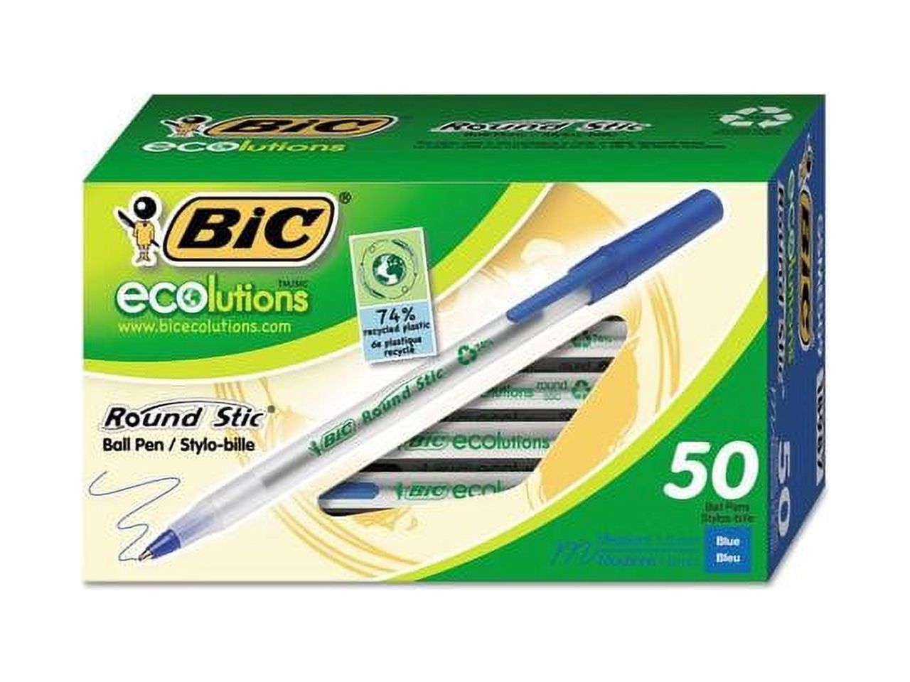 BIC Ecolutions Round Stic Ball Pen, Medium Point, Blue, 50-Count - image 3 of 8