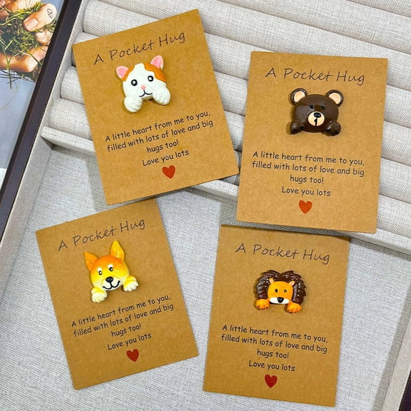 Emotional Support Card under $5! Yannianjz Little Animal Pocket Cards, Inspirational Emotional Support Gift, Positive Affirmation Card with Resin Charm, Small Encouragement Gift for Everyone