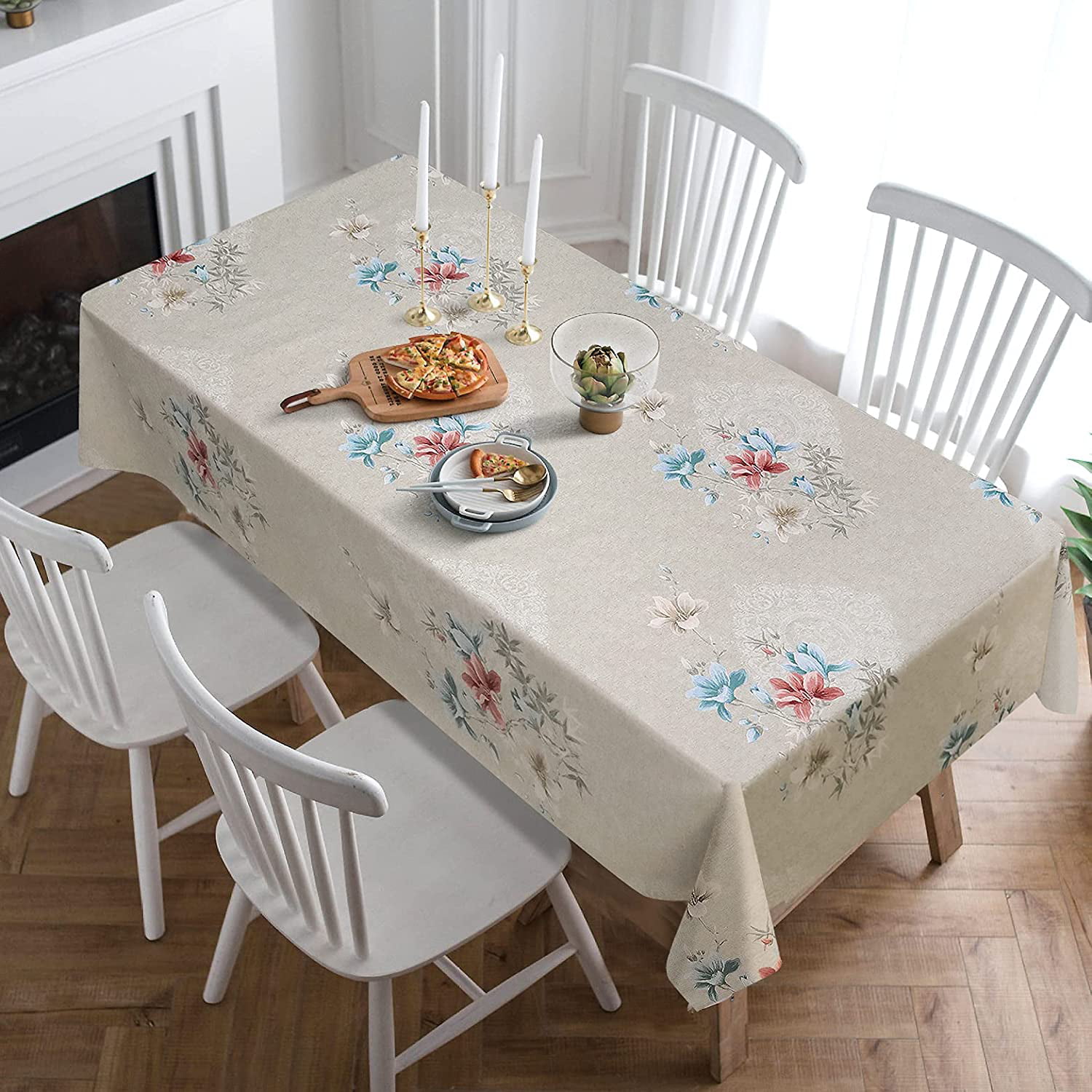 Jixin4you PVC Rectangle Tablecloth 100% Waterproof Spillproof Stain Resistant Wipeable Vinyl Table Cloth for Outdoor Picnic Kitchen Dining 