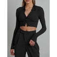 thumbnail image 2 of Diconna Women Crop Ribbed Tops Solid Color Long Sleeve Basic Shirt Casual Button Cardigan for Club Streetwear, 2 of 6