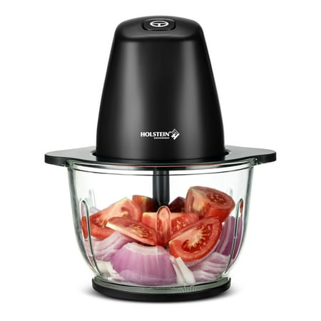Holstein Housewares Electric Food Chopper – 1.9 QT, 8 Cup, Black, High-Powered Mini Food Processor with Glass Bowl for Chopping, Dicing & Blending, Compact & Easy to Use for Quick Meal Prep 250W