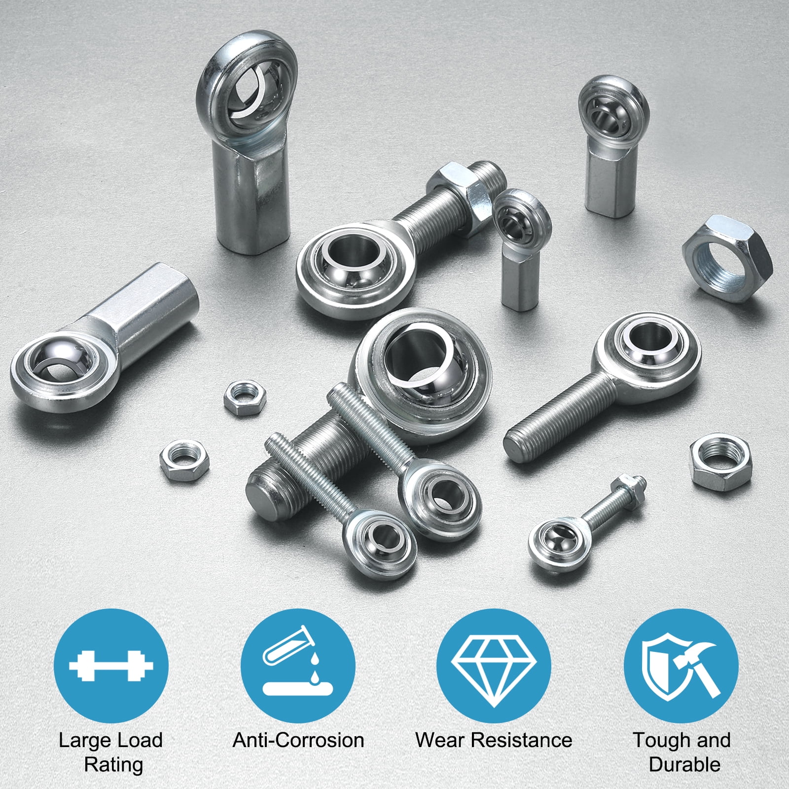 2 Pack CF10 Rod End Bearing 5/8" Bore, RH 5/8-18 UNF Right Hand Female Thread, 1045 Steel Rod Ends Joint with Jam Nut