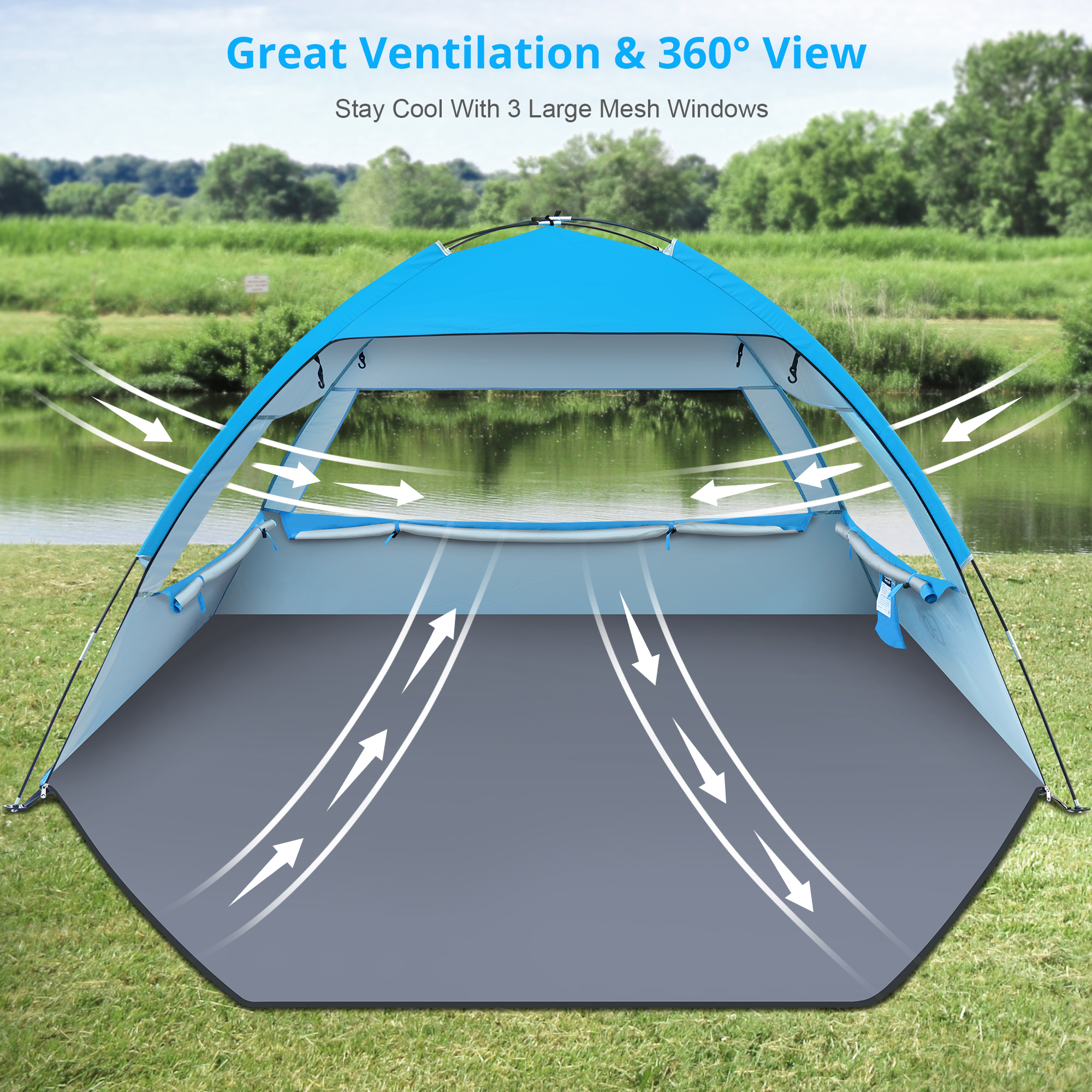 Gorich Beach Tent for 3/4/6/8 Person, UPF 50+ UV Protection, Portable Sun Shelter, Easy Setup Sun Shade Beach Canopy with Carry Bag