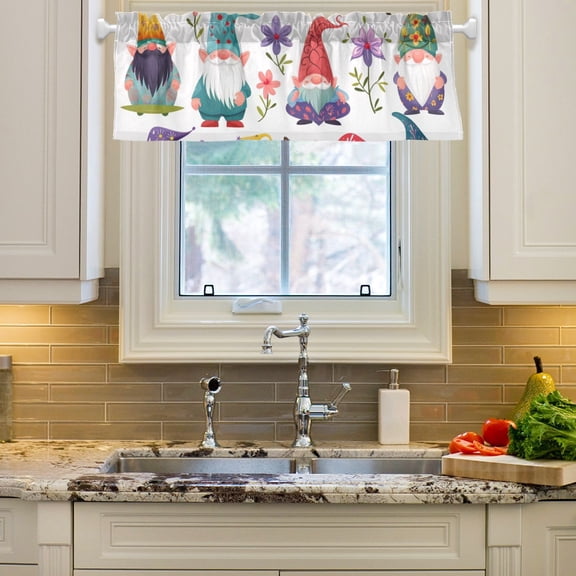Gnomes Flowers Leaves Butterflies Curtain Valances Farmhouse Design Window Treatment Decor Blackout Rod Pocket for Windows Living Room Kitchen 54" x 18"