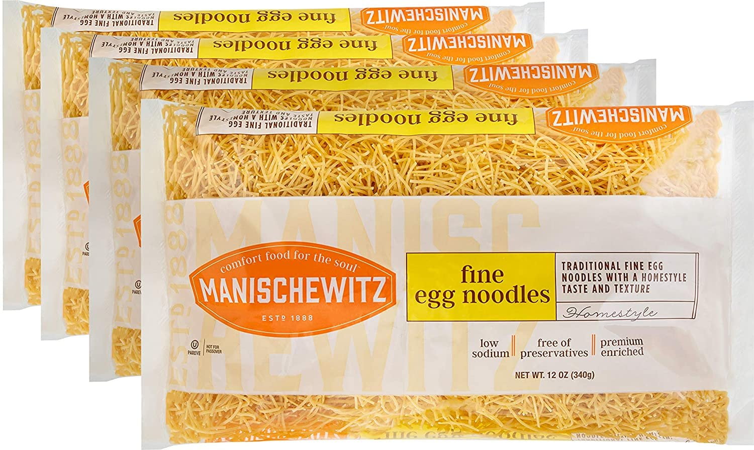 Manischewitz Premium Enriched Medium Egg Noodles 12oz 4 Pack Great in