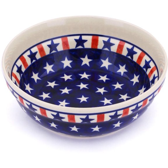 Polish Pottery 6½-inch Bowl (Americana Theme) Hand Painted in Boleslawiec, Poland   Certificate of Authenticity