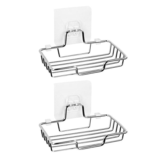 EeaseMX 2 jaboneras de acero inoxidable para pared, sin perforaciones, con escurridor (2 jaboneras de una sola capa + 2 adhesivos de pared)