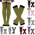 thumbnail image 2 of Conjunto de calcetines largos a rayas para mujer, calentadores de brazos y guantes sin dedos para fiesta de cosplay, 2 of 4