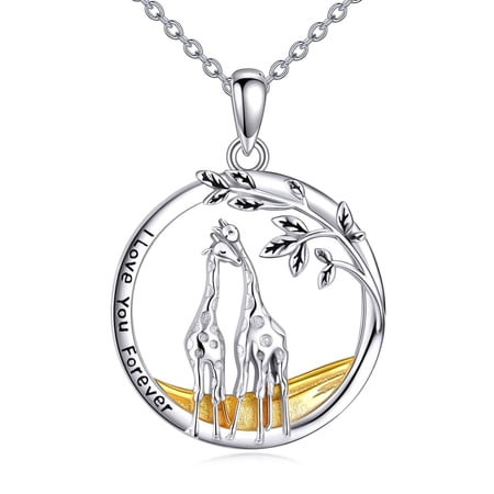 MYSTICPOEM I Love You Forever Giraffe Giraffe Necklace 925 Sterling Silver Pendant Necklaces Jewelry Gifts for Women Friend Birthday Present