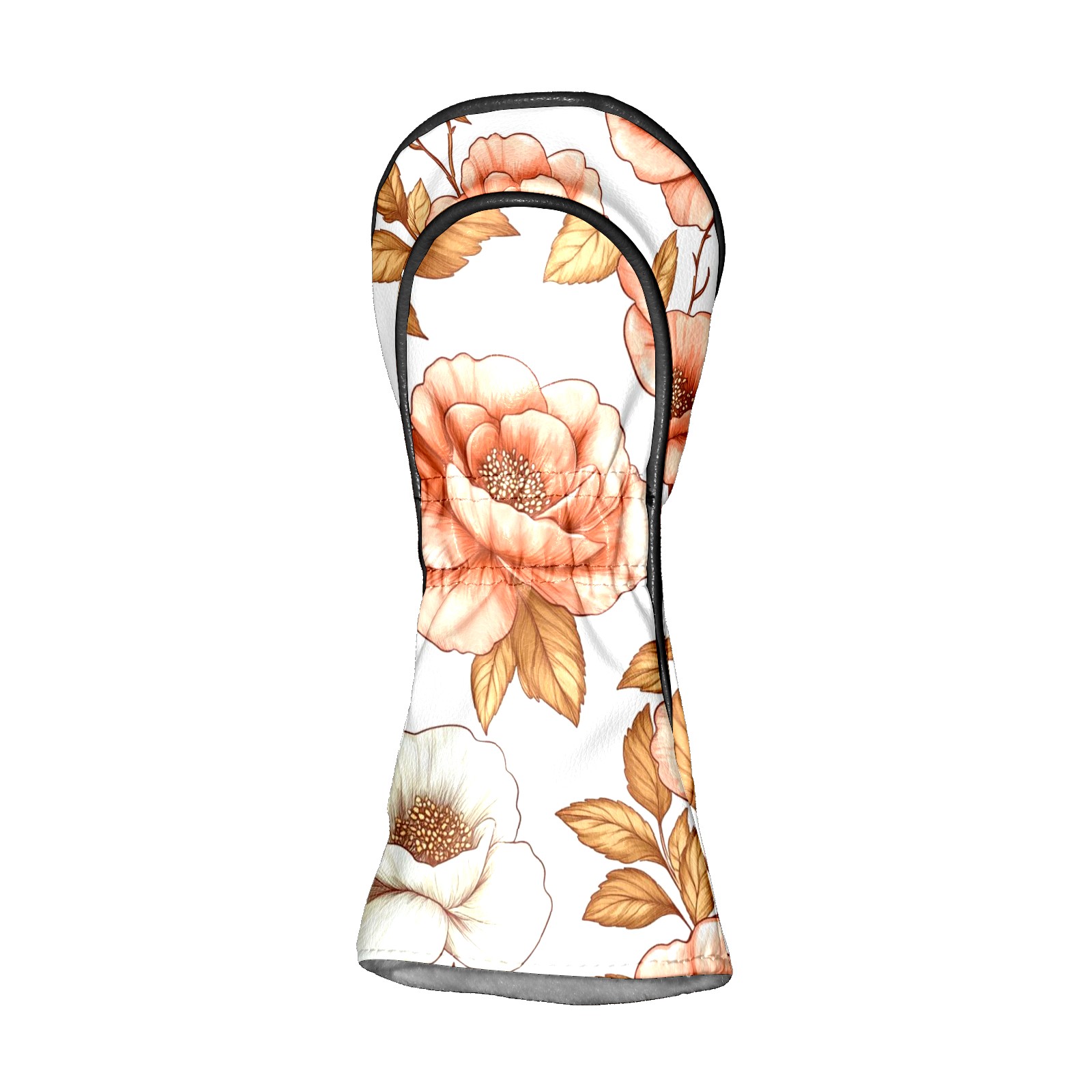Golf Club Head Covers - Peony Design, PU Leather, Waterproof, Fits Fairway Woods/Hybrid, Unisex, Fits Most Brands