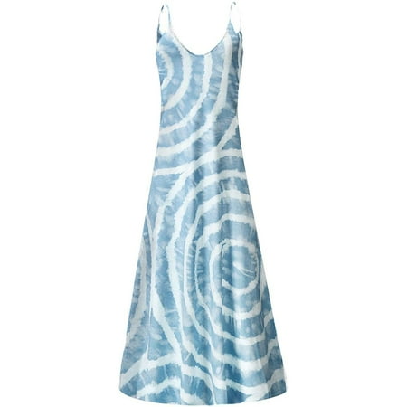 

cllios Casual Dresses for Women Plus Size Print O-Neck Pockets Sleeveless Maxi Long Dresses for women 2023