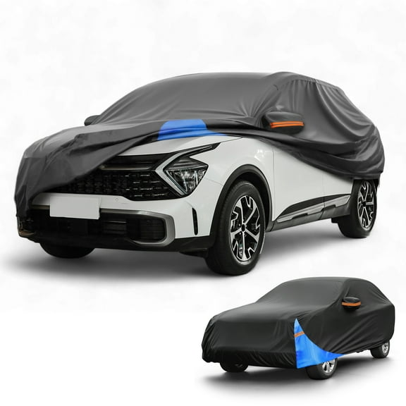 Unique Bargains Car Cover Waterproof All Weather Automotive Outdoor Anti-UV Sun Rain Protection Full Exterior Cover for Kia Sportage 2010-2024 210D-PU Black Blue with Reflective Strips