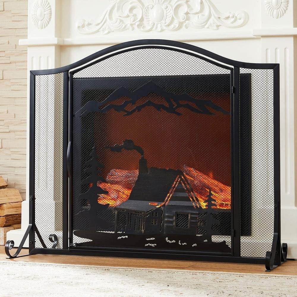 Vanity Art Unique Forest Woodhouse Black Single Panel Iron Fireplace Screen  MLT2088FP-BK - Walmart.com