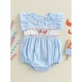 thumbnail image 4 of BemeyourBBs Baby Girl Patriotic Romper Embroidery Plaid Print Fly Sleeves Jumpsuit, 4 of 9
