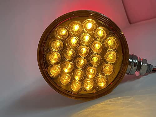 All Star Truck Parts 2pc Amber/Red 48 LED Round Double Face Stud Mount Pedestal Fender Stop Turn Tail Light for Truck Trailer Peterbilt Freightliner Heavy Duty Mack Western Star. Left and Right Side