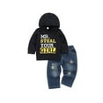 thumbnail image 2 of Elippeo Infant Baby Boy Clothes Baby Boy 2PCS Outfits 6 12 18 24 Months 3 Years Letter Print Long Sleeve Hooded Tops Jeans Pants Set 6-9 Months Baby Boy Hoodie Outfits, 2 of 9