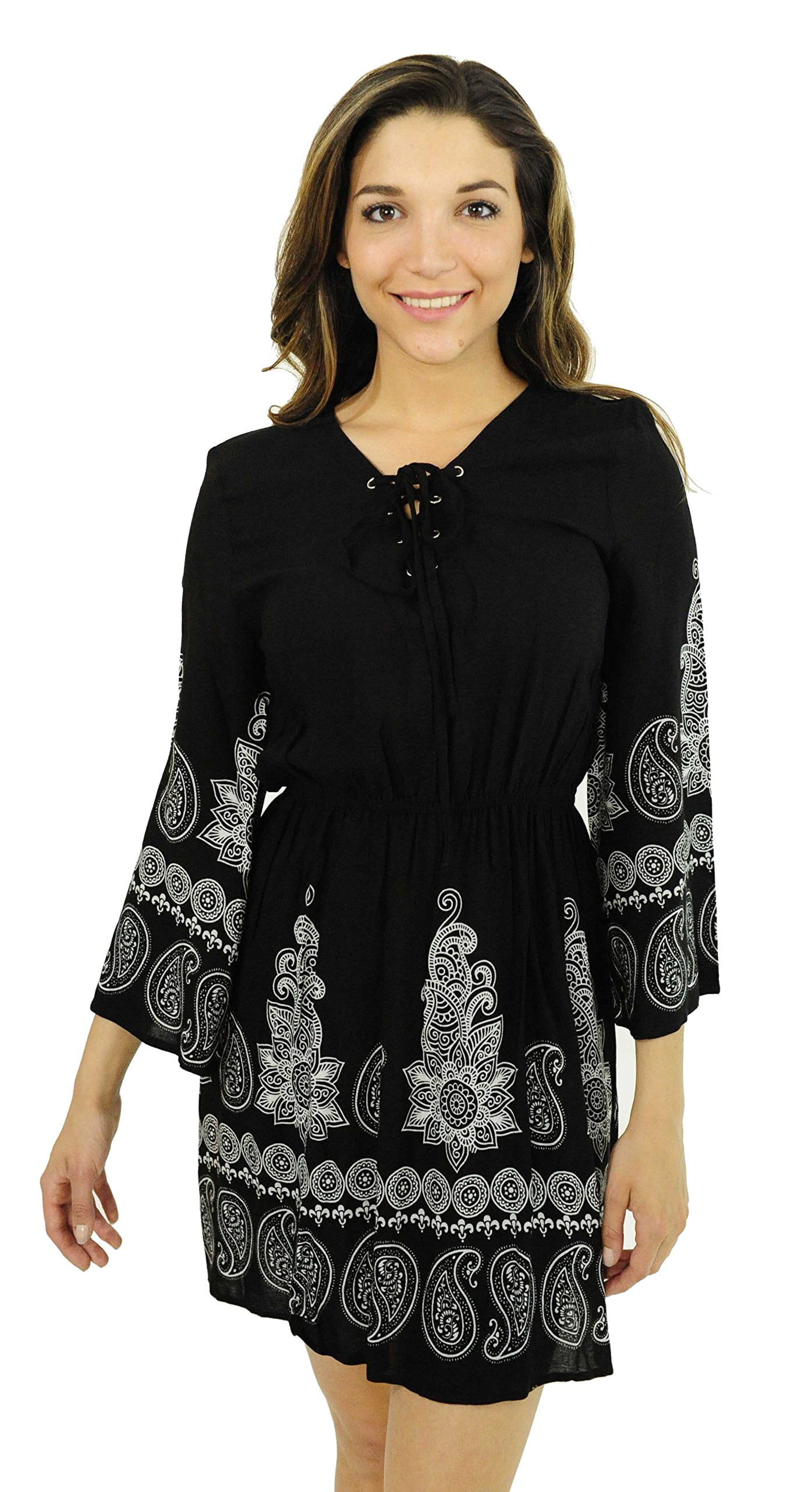 Just Love Rayon Short Dress / Summer Dresses for Women (Black / Cream