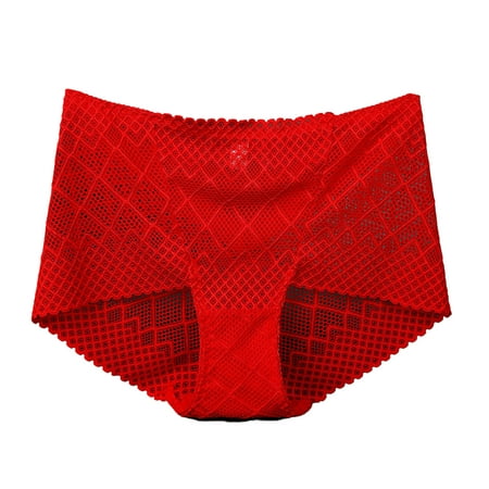 

huanledash Women Underpants High Waist See-through Lace Hollow Out Thin Anti-septic Rhombus Sexy High Fit Lady Briefs for Daily Wear