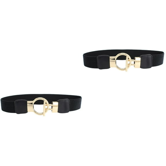 Masteelf 2 pcs Women Wide Elastic Waist Belt Cinch Belt Stretch Waistband Golden Round Pin Buckle Belt (Black)