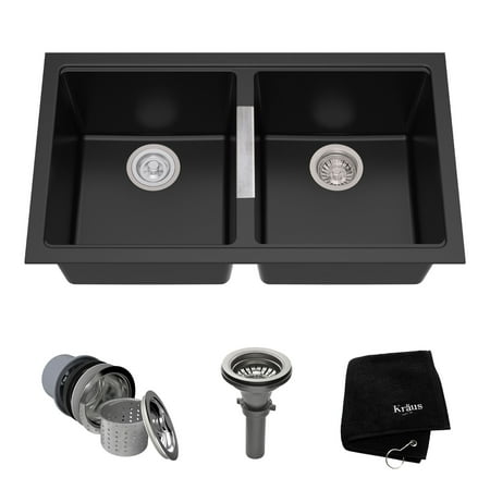 Kraus 33 Inch Undermount 50 Double Bowl Black Onyx Granite Kraus 33 Inch Undermount 50 Double Bowl Black Onyx Granite Kitchen Sink