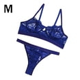 thumbnail image 1 of Encaje sexy conjunto de ropa interior sujetador ropa interior regalo para mujer, azul real, M 2 piezas Jumpingount XX000054-26, 1 of 7