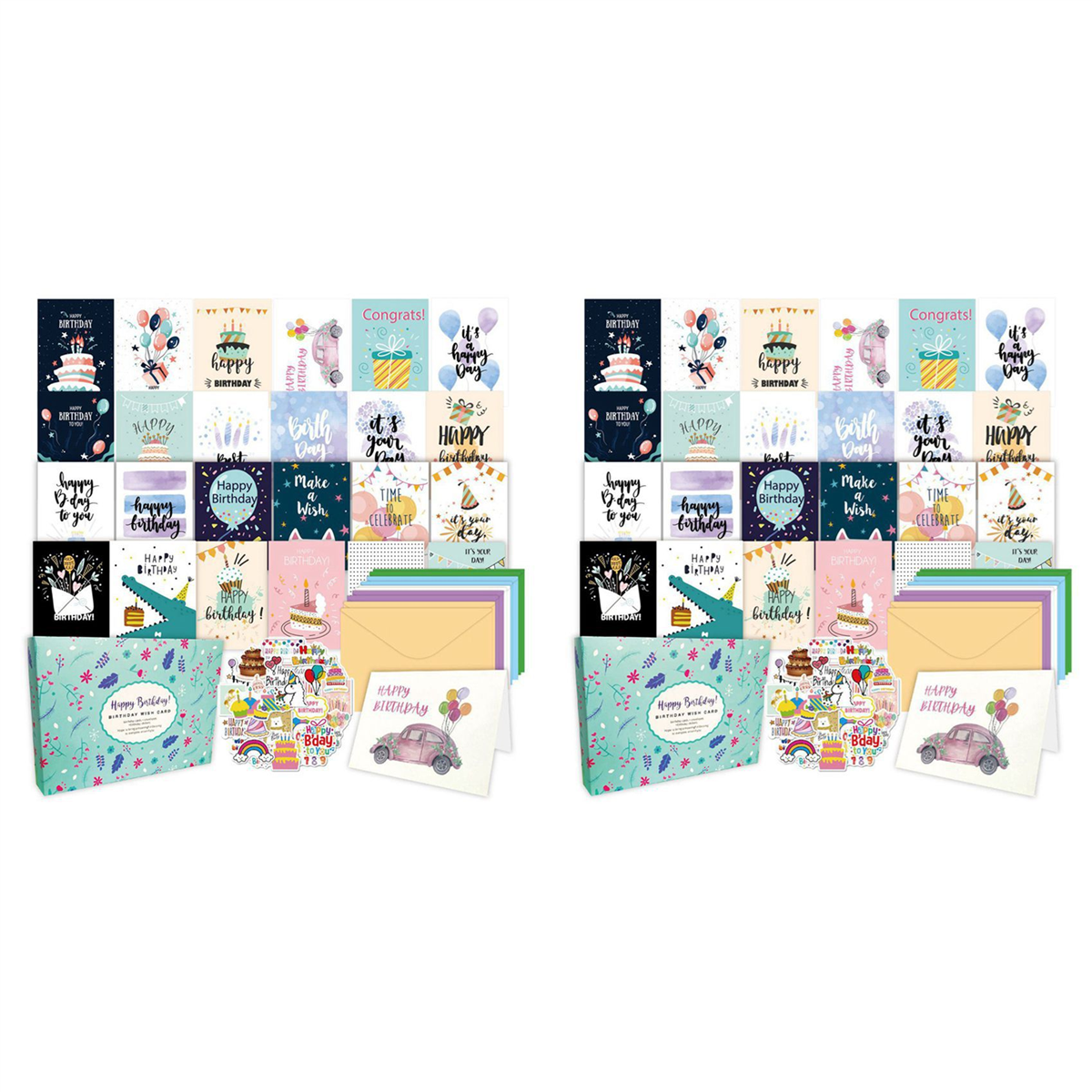 100Pcs Uniqe Birthday Cards with Envelopes and Stickers,Greeting Cards Birthday Cards Pack, Birthday Card Pack for Kids