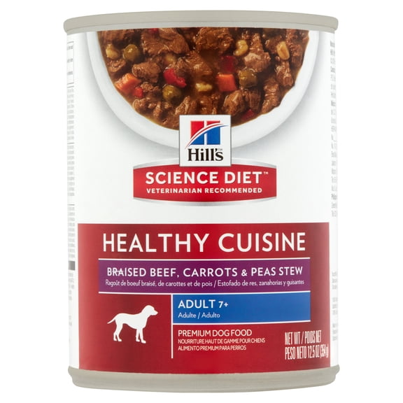Hill's Science Diet Senior 7 Healthy Cuisine Canned Dog Food, Braised Beef, Carrots & Peas Stew, 12.5 oz, 12 Pack wet dog food