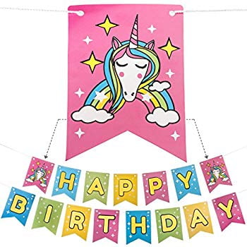 unicorn happy birthday banner prestrung with strong rope gold foil