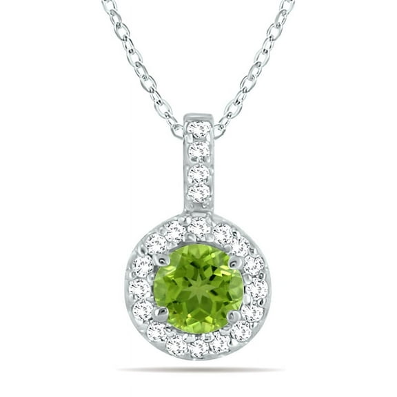 SZUL Women's 1/2 Carat TW Halo Peridot And Diamond Pendant in 10K White Gold