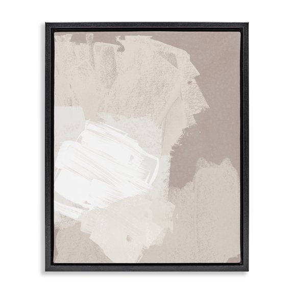 Stupell Industries Contemporary Abstract Brush Strokes Collage Neutral Beige Tones Black Floating Frame Canvas Art, 17 x 21, by June Erica Vess