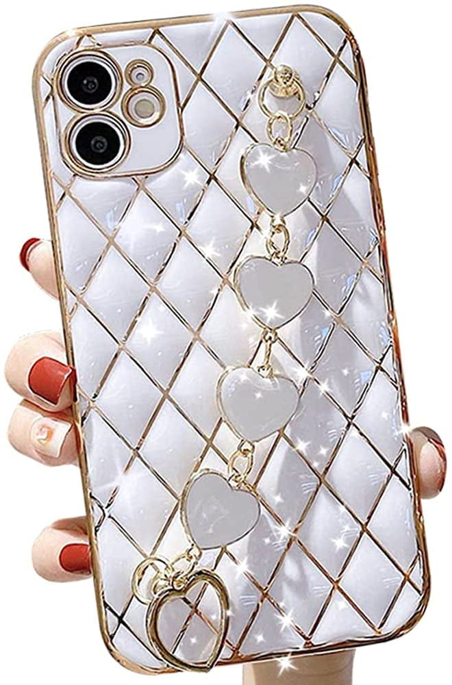 Plating Gold Lattice Soft Phone Case For iPhone 13 12 11 Pro Xs Max Mini SE X XR 7 8 Plus Luxury Design Kawaii Metal Ring Holder Stand Cover