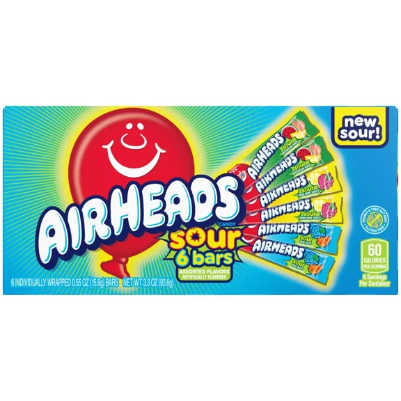 Airheads Singles Assorted Theater Box Sour Candy - 3.3oz/6ct