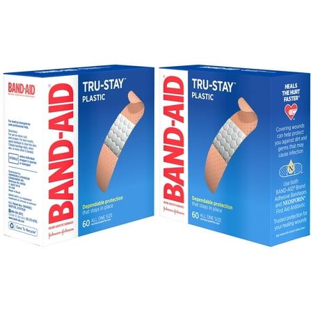 (2 Pack) Band-Aid Brand Plastic Strips Adhesive Bandages, All One Size, 60 ct