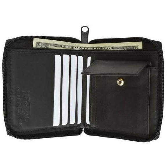 Genuine leather men's ziparound credit card coin Black color