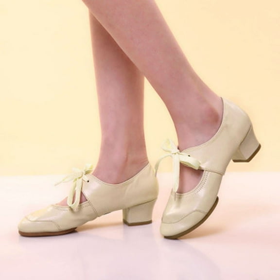 MPWEGNP Shoes For Women Ladies Dancing Prom Ballroom Latin Ballet Dance Singles (Beige 7.5)