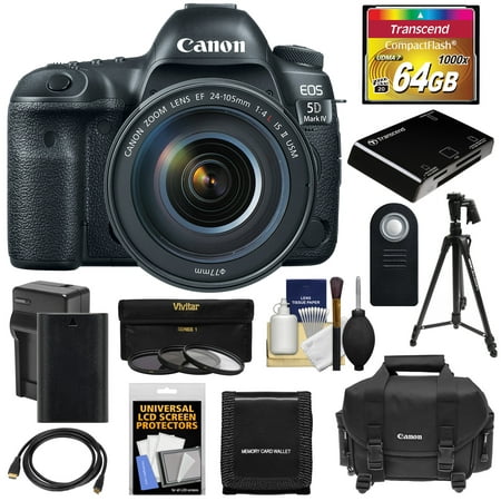 Canon EOS 5D Mark IV 4K Wi-Fi Digital SLR Camera & EF 24-105mm f/4L IS II USM Lens with 64GB Card + Battery & Charger + Case + 3 Filters + Tripod