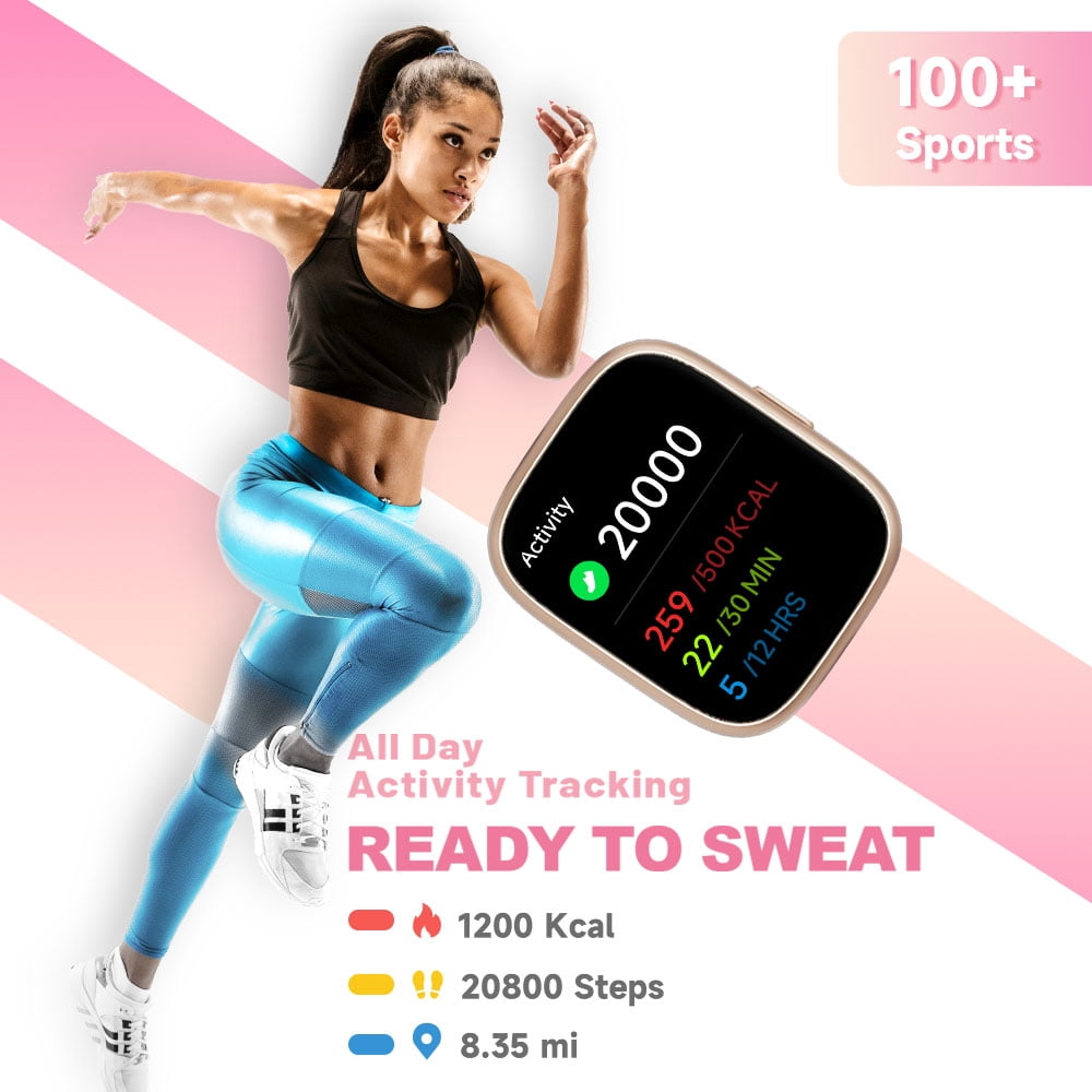 TOOBUR Smart Watch for Women, 1.83" Fitness Tracker Watch with Step Tracker/Pedometer/Sleep, IP68 Waterproof Smartwatch Calls Compatible iOS Android Pink