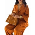 thumbnail image 3 of Casual Blazer Pants Suits for Women Dressy Oversized Long Sleeve Blazer and Wide Leg Pants 2 Piece Outfits Orange XL, 3 of 9