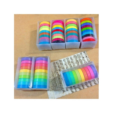 Lavaport 10pcs Rainbow Washi Sticky Tape Colorful Masking Adhesive Paper
