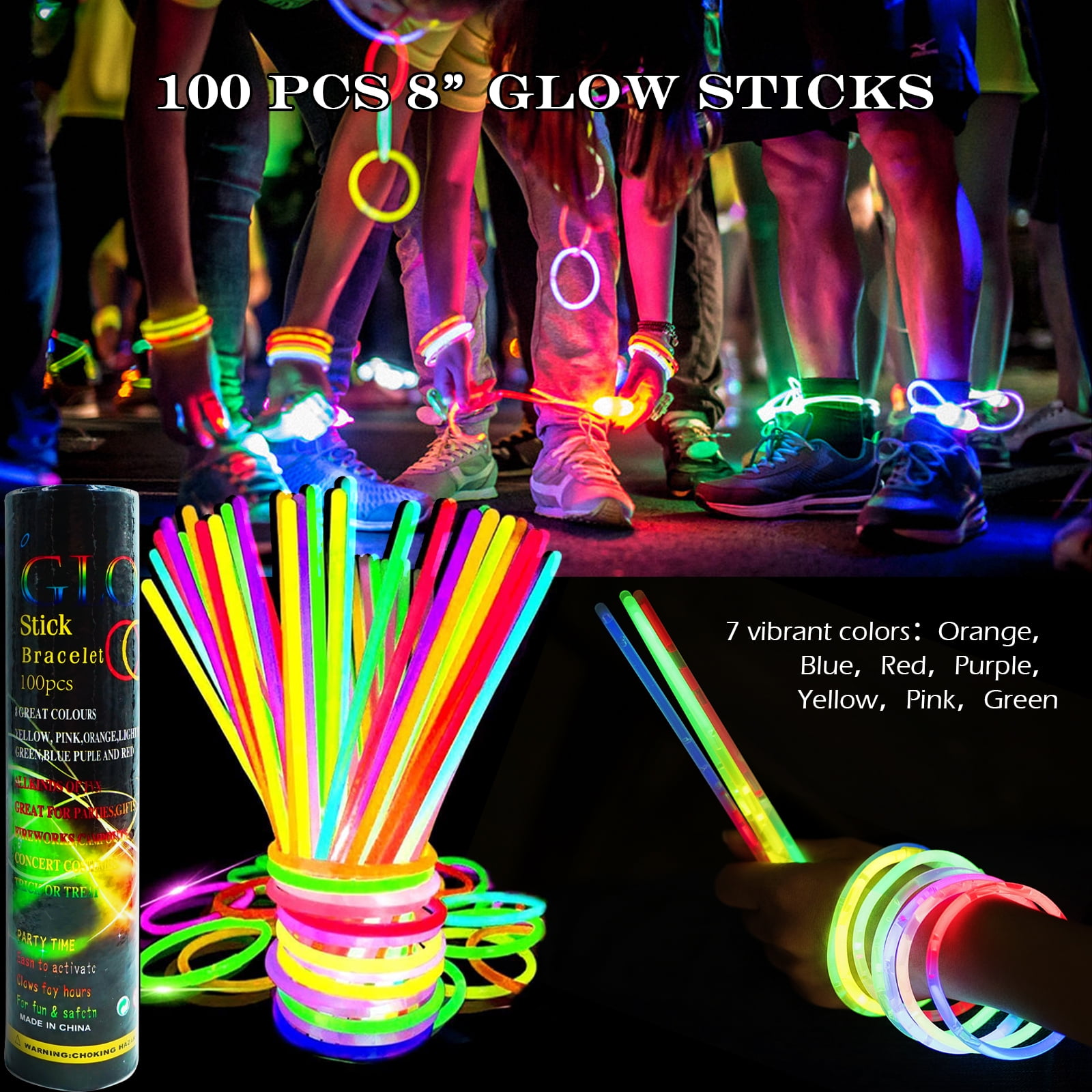 OneAndes 144 Pcs Glow Party Supplies, 100 Pcs Foam Glow Sticks, 20 Pcs LED Glasses and 24 Pcs Glow Sticks Bracelets, Neon Party Favors for Glow Party, Wedding, Concert, Raves and Birthday