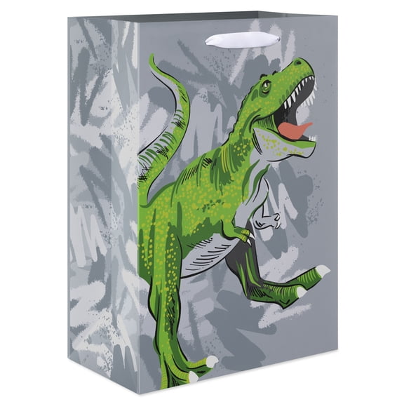 American Greetings 10 in. Gray Medium Gift Bag for Boy, Green T-rex (1-Count)