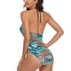 thumbnail image 4 of Traje de baño sin espalda, traje de baño con estampado floral cruzado de una pieza trajes de baño para mujer traje de baño de grado profesional, 4 of 6