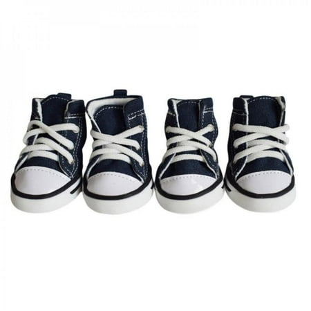 

Delivery on time!!4PCS Denim Dog Shoes Casual Canvas Pet Dogs Shoes Teddy Boot Anti-slip Winter Outdoor Warm Puppy Sneakers Pet Product