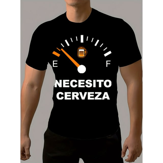 Camiseta de cuello redondo y manga corta con estampado de cerveza y letras "Necesito Cerveza" para hombre, diseño novedoso. Tops elegantes y modernos para el verano. Camisetas informales.