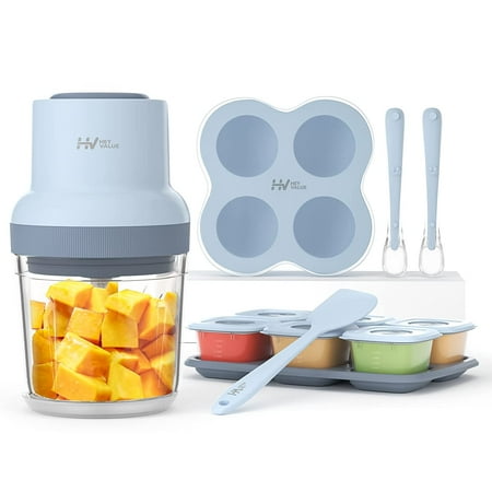 

Baby Food Maker HEYVALUE 13-in-1 Baby Food Processor Set for Fruit Vegatable Meat Baby Food Blender with Baby Food Containers Baby Food Freezer Tray Baby Spoons Silicone Spatula(Light Blue)