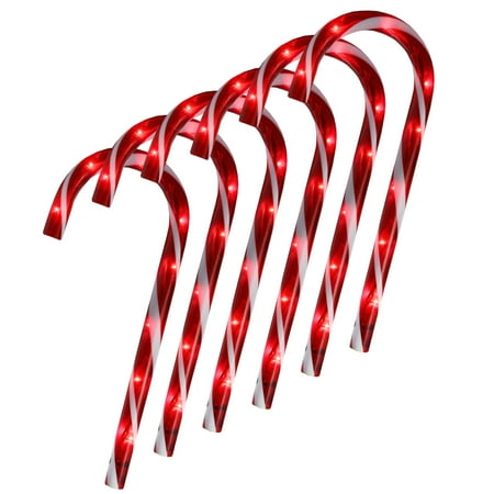 Outdoor Christmas Lights-snowman - Set of 6 Lighted Blinking Outdoor Candy Cane Christmas Pathway Markers