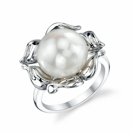 10 Mm Pearl Ring - 10mm White Freshwater Cultured Pearl Wave Ring